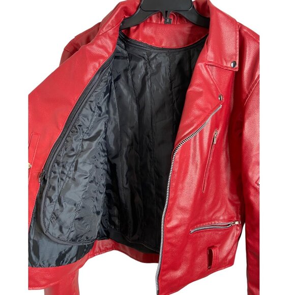The Alley Chicago Red motorcycle Jacket Vegan Leather multi pocket small - Picture 3 of 10